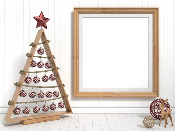 Boş resim çerçevesi, Noel dekorasyonu kadar alay et. 3D render