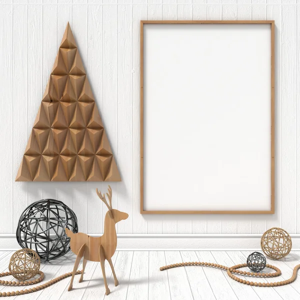 Mock up blank picture frame, Christmas decoration. 3D render — Stock Photo, Image