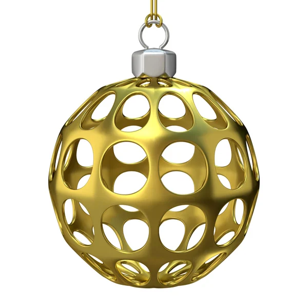 Gold perforierte Weihnachtskugel. 3D-Darstellung — Stockfoto