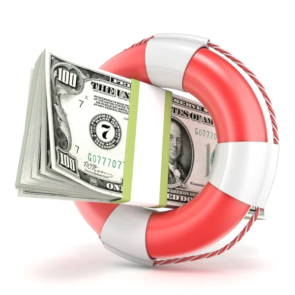 Life buoy with dollars banknote. 3D — Stock Photo, Image