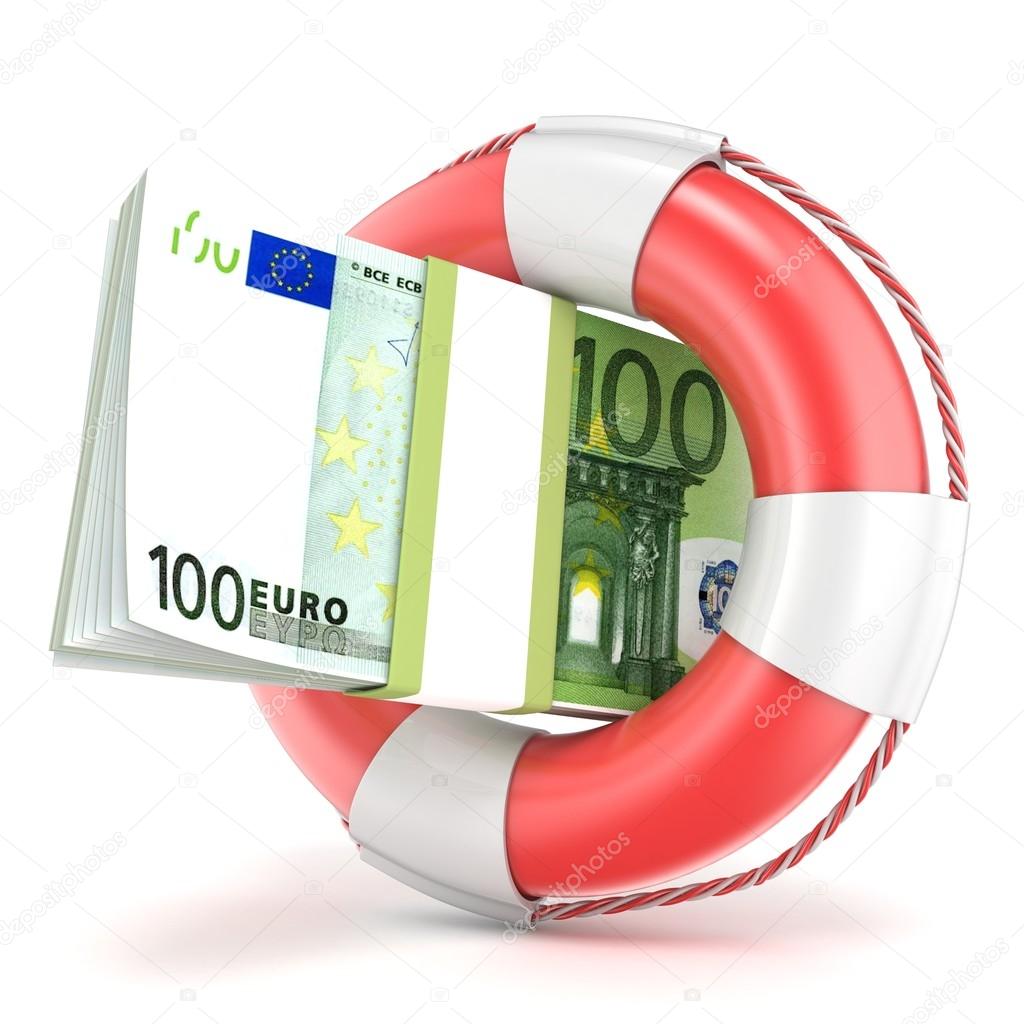 Life buoy with euros banknote. 3D