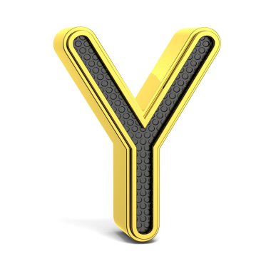 Altın ve siyah yuvarlak alfabe. Mektup Y. 3d