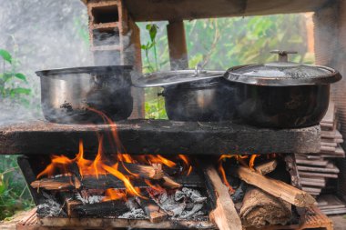 Fogon de lena geleneksel campesino en ladrillos