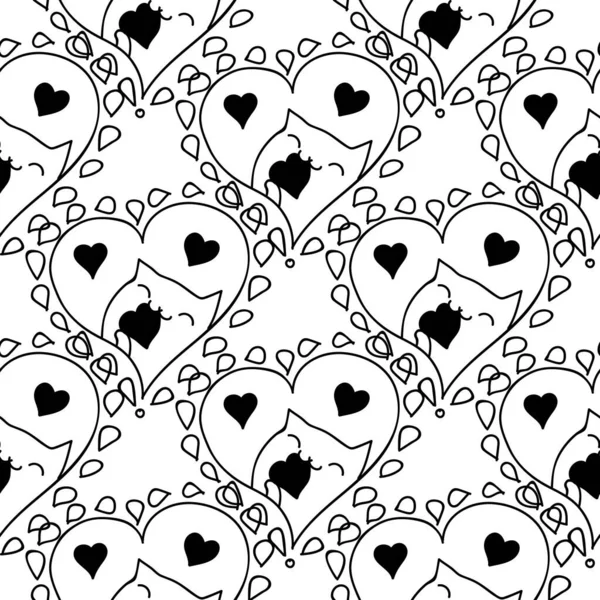 Doodles Lindo Patrón Sin Costuras Ilustración Con Corazones Gatos Diseño — Vector de stock