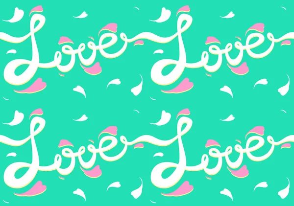 Romantic Vector Seamless Pattern Word Love Flying Pink Petals Isolated — Stock Vector