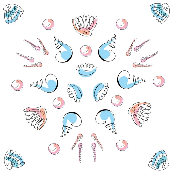 Conchas Marinhas Coloridas Desenhadas Mão Verão Conchas Mar Coleção Rabiscos —  Vetores de Stock