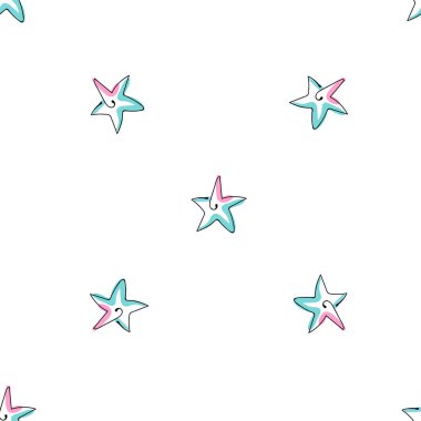 El çizimi renkli deniz balıkları. Yaz deniz kabukları karalama koleksiyonu. Tekstil, kağıt, kartlar ve web sayfası için güzel bir tasarım. Vektörsüz desen.