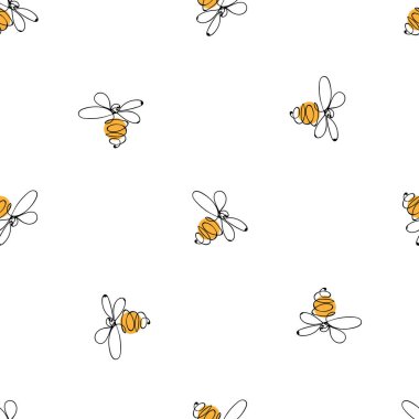 El çizimi renkli arılar. Yaz çayır koleksiyonu. Tekstil, kağıt, kartlar ve web sayfası için güzel bir tasarım. Vektörsüz desen.