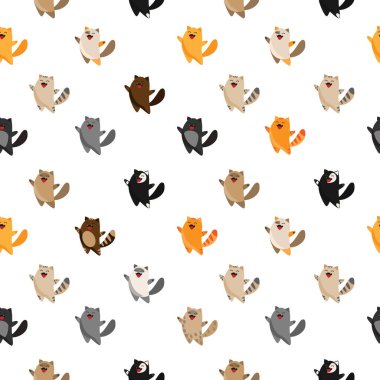 Gülümseyen farklı kediler kusursuz desen. Sevimli çizgi film karakteri..