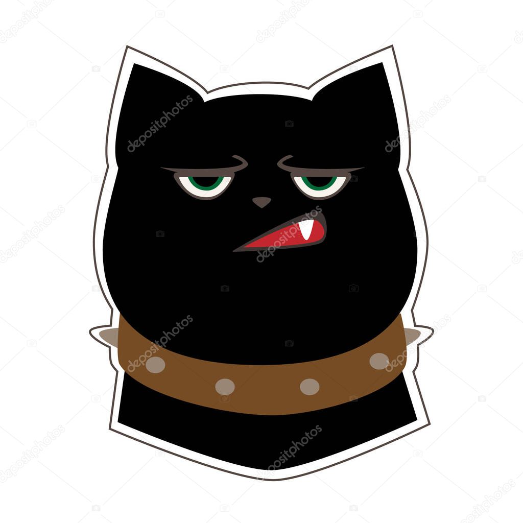 Funny black cat with a sullen expression on his face. Cartoon character. Vector illustration Isolated on white background.