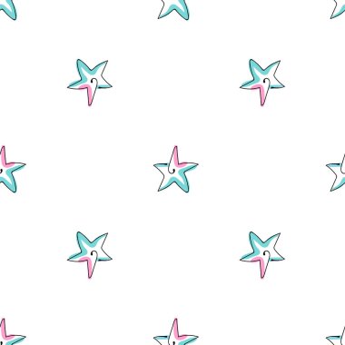 Elle çizilmiş renkli deniz kabukları. Yaz deniz kabukları karalama koleksiyonu. Tekstil, kağıt, kartlar ve web sayfası için güzel bir tasarım. Vektörsüz desen.