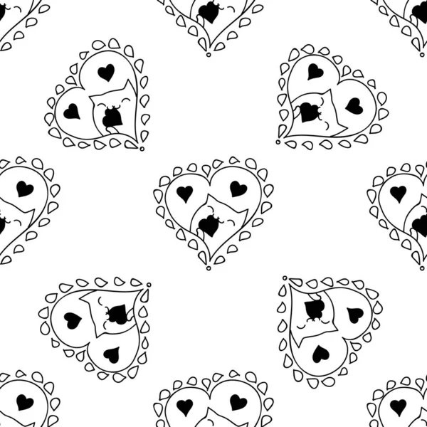 Doodles Cute Seamless Pattern Illustration Hearts Cats Design Shirt Textile — Stock Vector