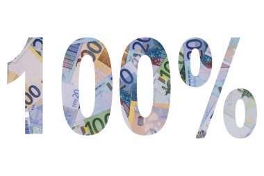 100 numara ve imza%, tüm yüzey alanı beyaz arka plandaki avro parçalarıyla dolu.