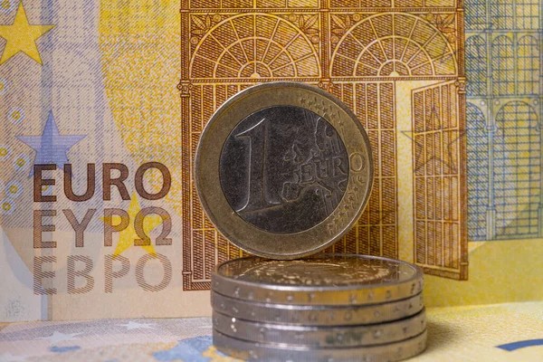 Moneta Euro Sullo Sfondo 200 Banconote Euro — Foto Stock