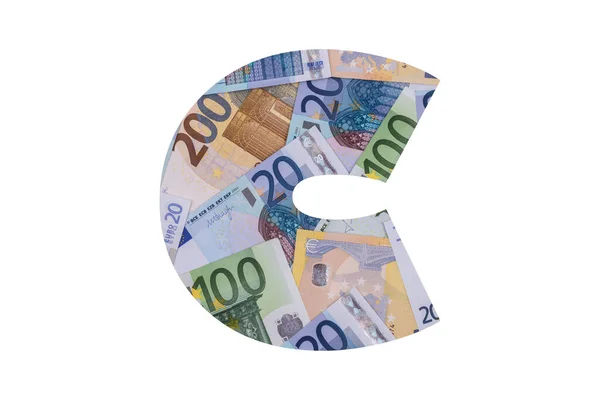 Latin Ábécé Betűje Amelynek Teljes Területét Különböző Címletű Eurobankjegyek Fehér — Stock Fotó
