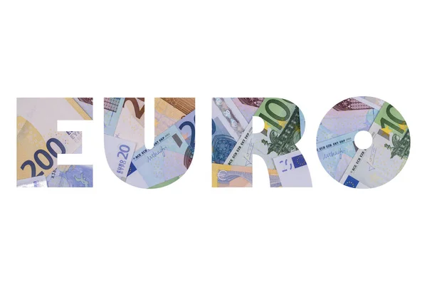 Euro Sözcüğü Harflerden Oluşur Tüm Yüzey Alanı Beyaz Bir Arkaplan — Stok fotoğraf