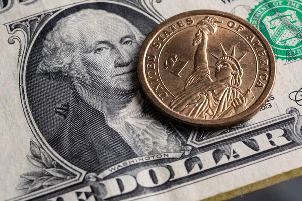 Münze Nennwert Von Einem Amerikanischen Dorllar Vor Dem Hintergrund Eines — Stockfoto