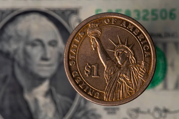 Münze Nennwert Von Einem Amerikanischen Dorllar Vor Dem Hintergrund Eines — Stockfoto