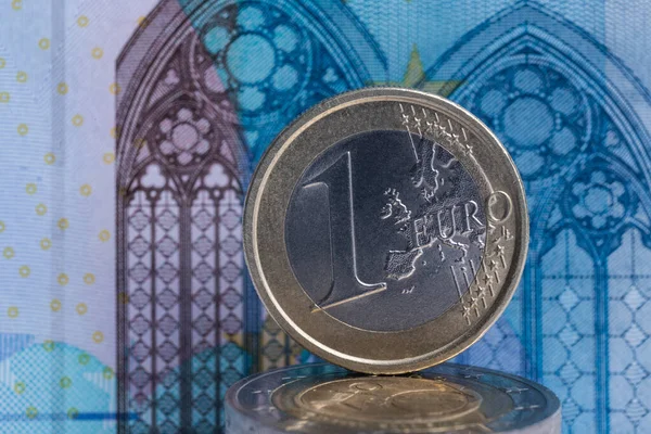 Moneta Euro Frammento Una Banconota Euro Primo Piano — Foto Stock