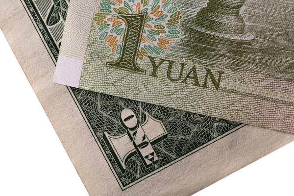 Fragment Eines Chinesischen Yuan Scheins Und Fragment Eines Amerikanischen Dollar — Stockfoto