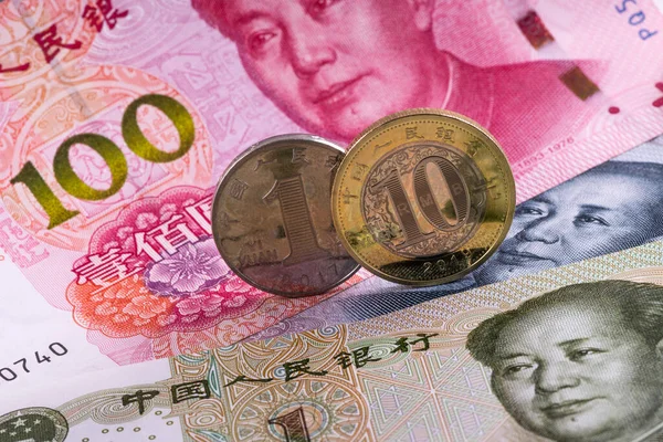 Rmb Mynt Yuan Mynt Och Kinesiska Sedlar — Stockfoto