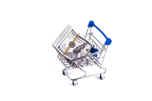 Dinheiro Americano Carrinho Compras Simbólico Miniatura Supermercado — Fotografia de Stock