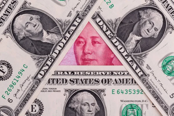Американський Долар Фрагмент 100 Китайських Юаней — стокове фото