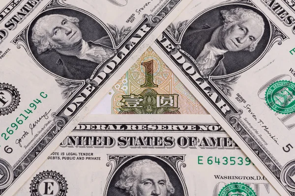 Amerykański Banknot Dolarowy Fragment Chińskiego Juana — Zdjęcie stockowe
