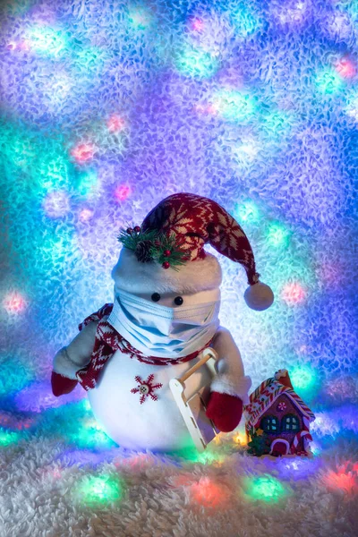Toy Snowman Virus Protective Mask — Stock Photo, Image