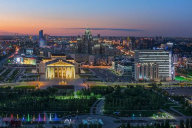  Astana şehri Kazakistan 'ın merkez kısmının kuş bakışı görüntüsü.