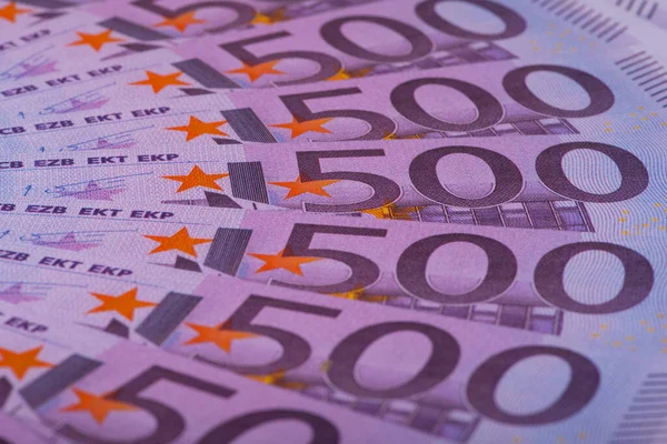 500 Avroluk Banknotlar Bir Hayranın Içinde Sergilendi — Stok fotoğraf