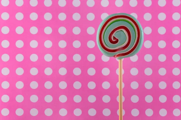 Caramel Lollipop Pink White Polka Dots Background — Stock Photo, Image