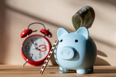 Mavi kumbaralı, merdivenli ve 1 dolarlık banknotlu.