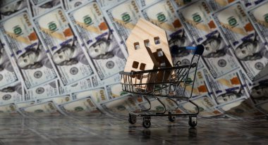 Bir gölge, sembolik bir minyatür evin yarısını 100 dolarlık banknotlarla gizler..