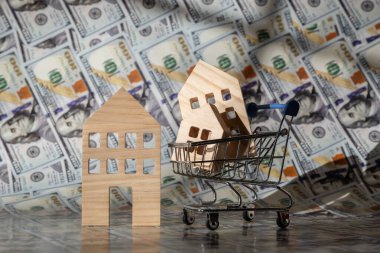 Bir gölge, sembolik bir minyatür evin yarısını 100 dolarlık banknotlarla gizler..