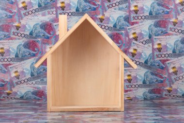Sembolik ahşap bir ev, 10,000 Kazakistan 'ın parasına karşı..