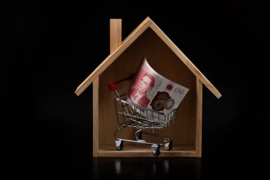 50 sterlin ve sembolik ahşap bir ev.