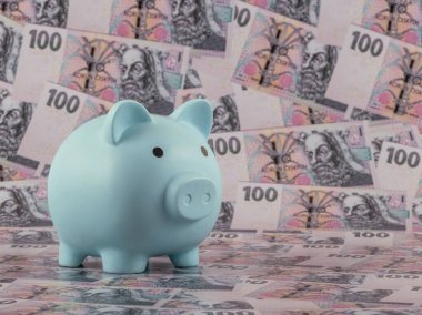 100 Çek kronu banknotuna karşılık bir kumbara.