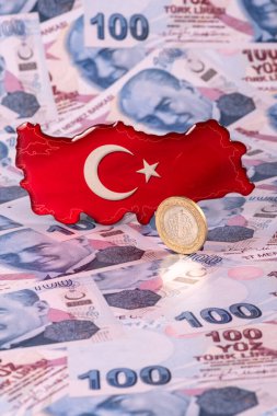 1 Türk lirası ve Türkiye 'nin sembolik haritasına karşılık 100 lira banknot