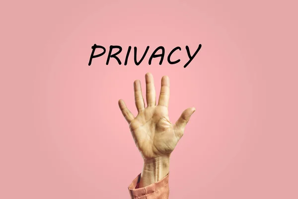 Palmo Della Mano Una Donna Accanto Alla Parola Privacy Concetto — Foto Stock