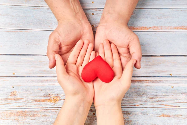 Hands holding a red heart, health care, donate. world heart day, world health day