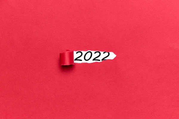 Numero 2022 Che Esce Cartone Rosso Strappato Concetto Anno Nuovo — Foto Stock
