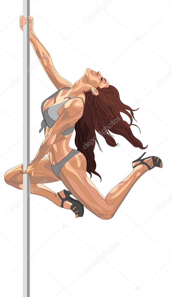 Flexible woman pole dancer on the pole