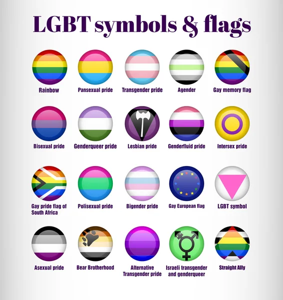 LGBT Bandeiras de orgulho gay e símbolos em ícones de círculo —  Vetores de Stock