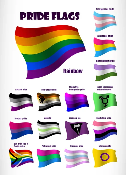 ЛГБТ-гей гордость под флагами и символами — стоковый вектор