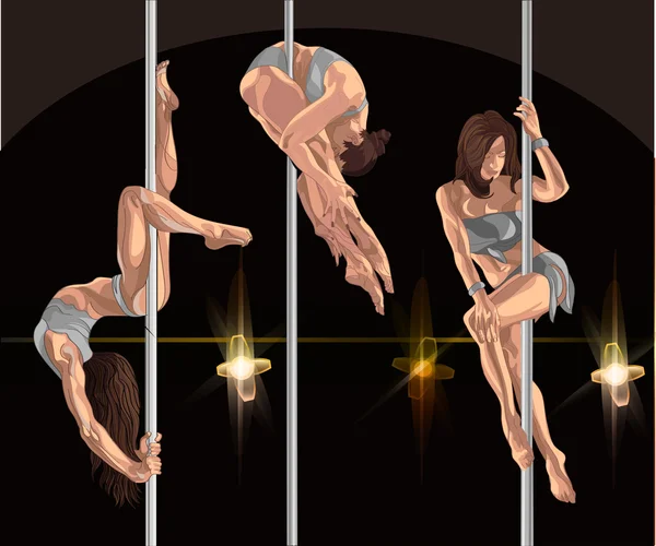 Rendimiento de strippers y pole dansers — Archivo Imágenes Vectoriales