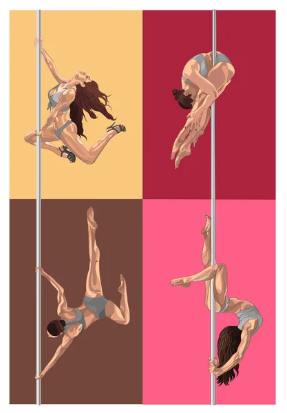 Ragazze ballerine polacche. Fitness sul palo. Set di colori vettoriali — Vettoriale Stock