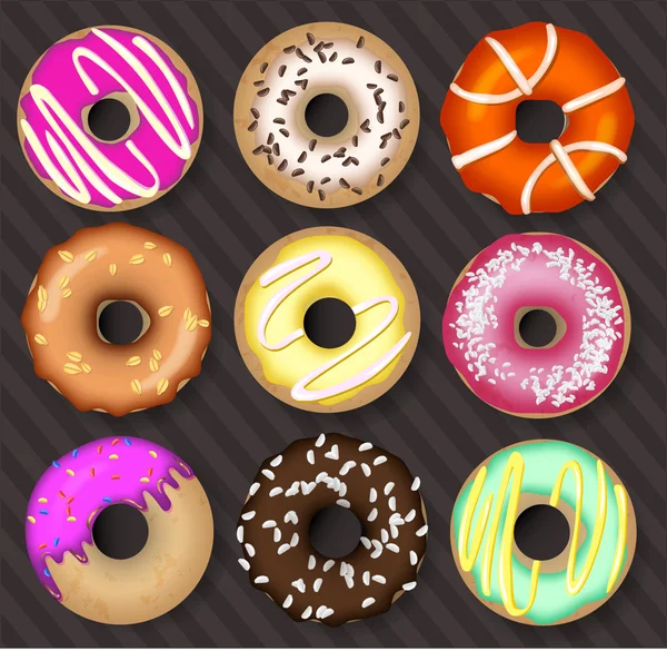 9donuts fondo oscuro — Vector de stock