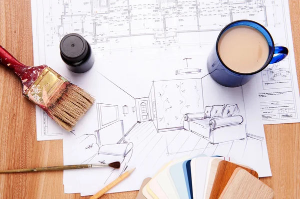 İç taslak, yatak odası, oturma odası, mutfak..