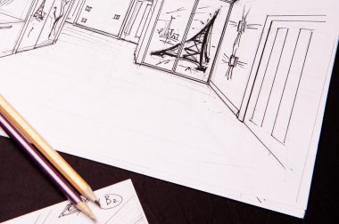 İç taslak, yatak odası, oturma odası, mutfak..